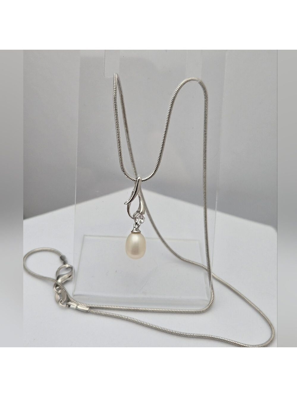 Freshwater White Real Pearl Necklace 18” Sterling Sterling 925 Snake Chain NWOT
